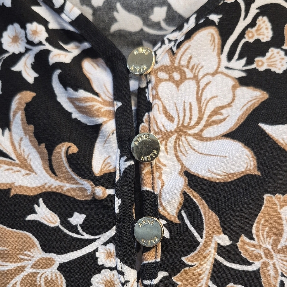 Anne Klein Black Floral Ruffle Sleeve Blouse - Picture 3 of 5
